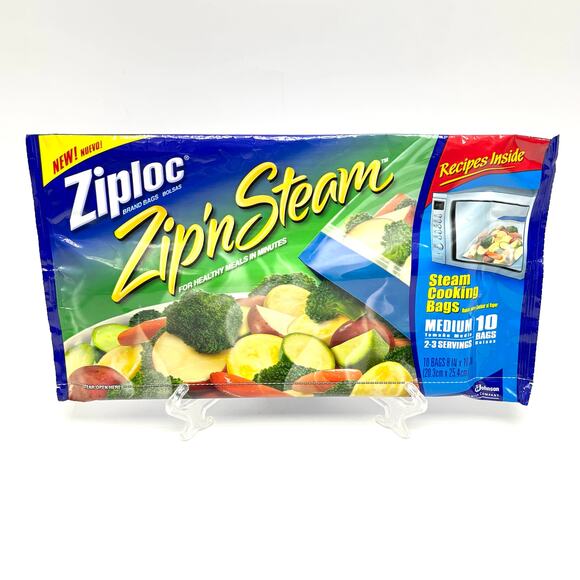 Ziploc Zip N Steam Medium 8x10 Microwave Cooking Bags Pack of 10 New Sealed - Picture 1 of 3